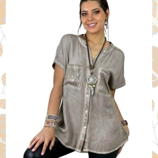 Blusa con Brillantes y Encaje