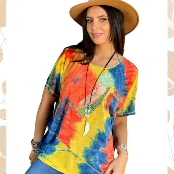 Polera Difuminada Naranjo/Azul