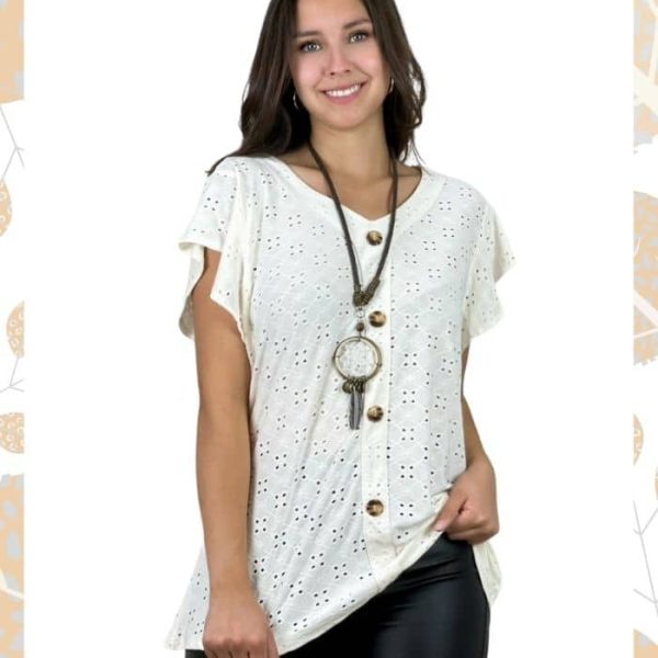 Polera Botones Decorativos Color Blanca