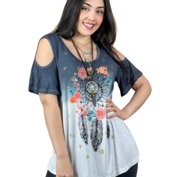 Polera Algodón Diseño Mandala Gris
