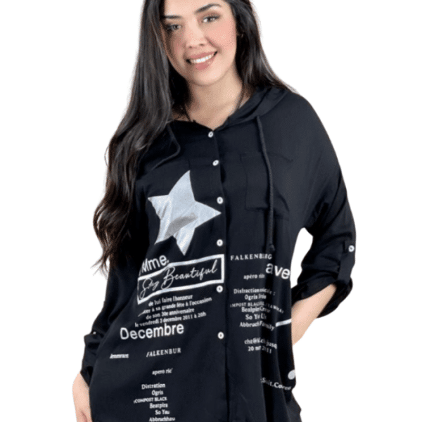 Blusón Estrella Con Capucha Negro