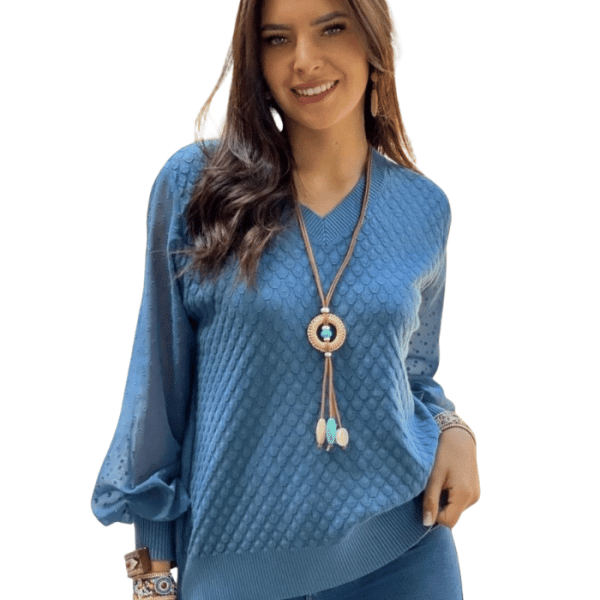 Polera Spandex Mangas Transparentes Celeste