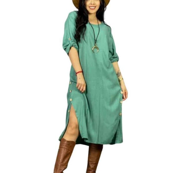 Vestido con Botones Cruzados Costados Verde